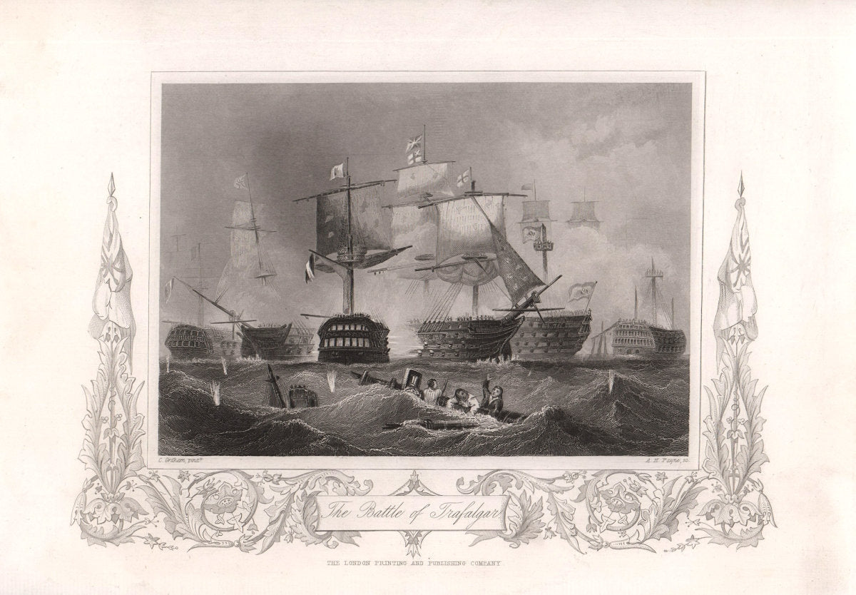 The Battle of Trafalgar 1805. TALLIS c1855 old antique vintage print picture